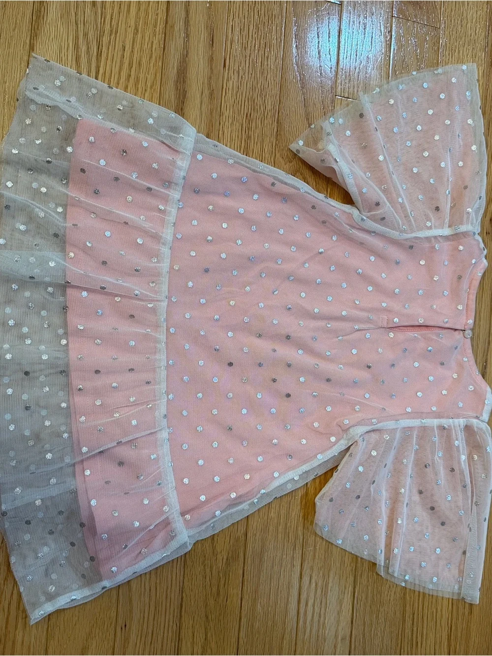 H&M Coral Pink Glitter Polka Dot Mesh Sleeve Dress